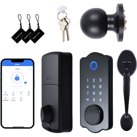 Serrure de porte intelligente sans clé, verrouillage automatique étanche 5 en 1, application TTlock, carte IC, 150 codes, serrure de porte électronique à empreintes digitales avec poignée et levier p (1/5)