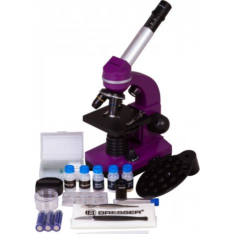 Microscope étudiant BIOLUX SEL - BRESSER JUNIOR - grossissement 40x-1600x - kit d'expérimentation - violet