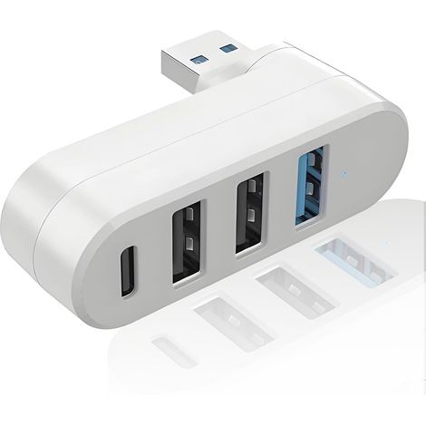 Hub USB 4 Ports, 3 Ports USB 3.0 + 1 Port USB-C, Adaptateur Rotatif 180°, Répartiteur pour MacBook, Ordinateur Portable (1/5)