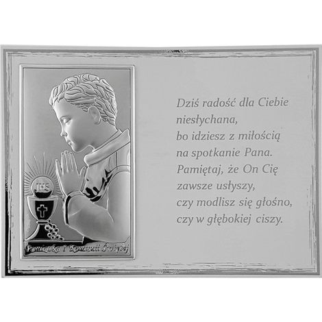 Foto ricordo della Prima Comunione, in argento, con incisione per un bambino Dimensioni: 18x13 cm Colore: Bianco Codice articolo: VL820/4BI/S