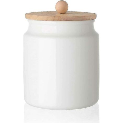 Boîtes de cuisine en céramique, bocal en porcelaine de 828 ml avec couvercle hermétique en bois pour café, thé, sucre, sel et plus encore (blanc) (1/5)