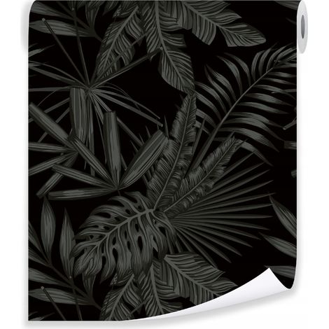 Papier peint feuilles noires style glamour déco murale salon chambre – rouleau 0,5 x 10 m intissé Wallarena (1/3)