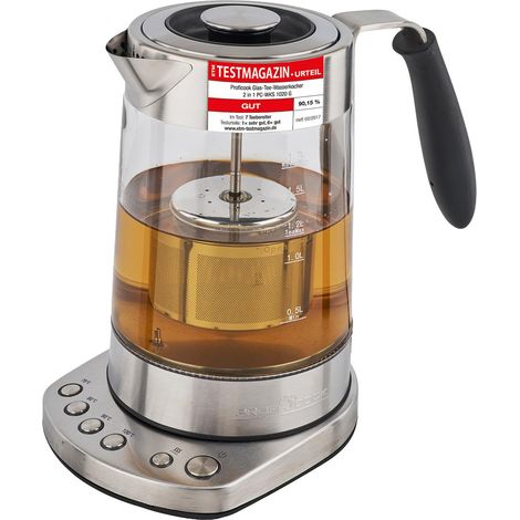 Théière en verre 2 en 1, fonction maintien au chaud, passoire à thé en acier inoxydable, signal sonore lorsque la température présélectionnée est atteinte (1/5)