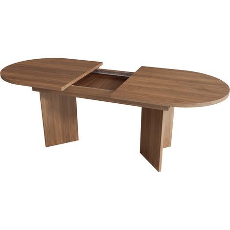 Table à manger extensible 120/160 x 80 cm en MDF, pour 4-6 personnes, bords arrondis, style simple noyer (1/5)