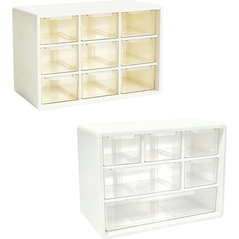 Schubladenorganizer – 2er-Set – Transparenter Kunststoff – 9 und 6 Fächer – Aufbewahrung für Büro und Kosmetik – 17,5 x 9,7 x 11,8 cm (1/5)