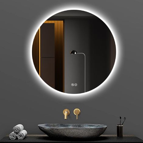Miroir lumineux de salle de bain rond LED anti-buée-dimmable 3 températures-éclairage ajustable-80x3x80(cm) (1/5)