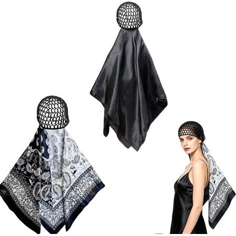 Lot de 2 filets de nuit crochetés - Filets à cheveux - Bonnet de nuit avec foulard (1/5)
