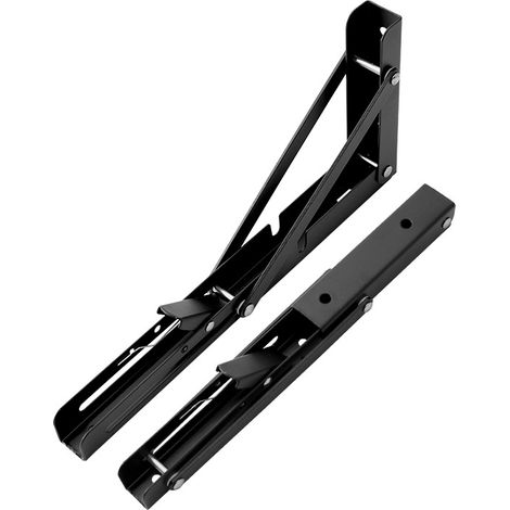 2 pièces d'étagères pliable à support renforcé triangulaire murales Support fixe à angle droit noir et robuste 150 mm en acier inoxydable (1/5)