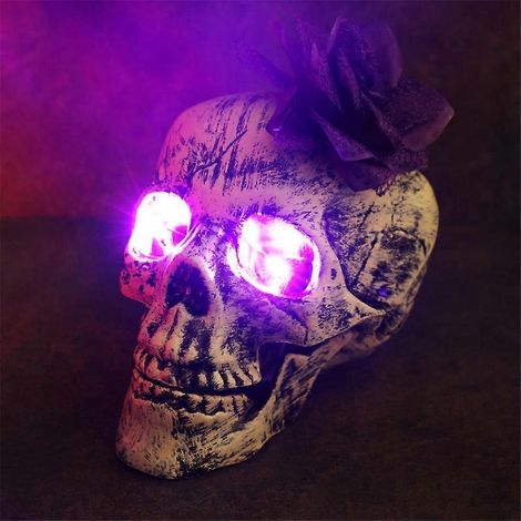 Decoraciones de Halloween, estacas de esqueleto iluminadas con juego de cuervos, con luces LED blancas cálidas, las mejores decoraciones de Halloween para el jardín o el césped exterior.
