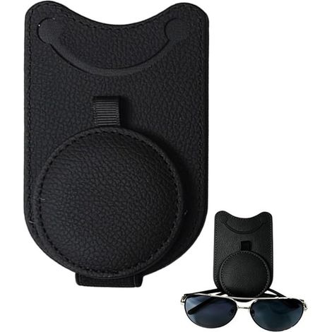 Set di 2 portaocchiali magnetici per auto in ecopelle di alta qualità,colore nero (1/5)