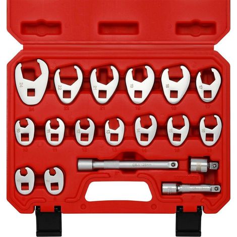 Crowfoot Schlüsselset 18-teilig 3/8 Zoll 8-24 mm mit Koffer (1/5)