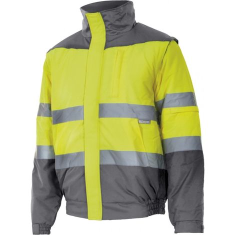 Cazadora bicolor alta visibilidad acolchada con cuello polar VELILLA Serie 161  5XL - Amarillo flúor / Gris