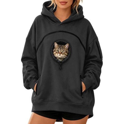Pull Porte Chien Chat Sweat Poche Kangourou À Capuche Grande Taille (1/5)