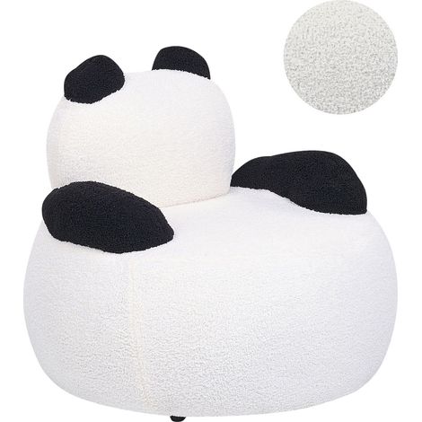 Fauteuil pour Enfant en Forme de Panda Tissu Bouclé Blanc et Noir et Bois Viby