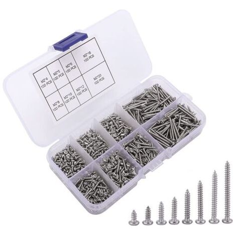 800 Pièces M2 Vis Autoperceuses à Tête Croisée, Vis Autotaraudeuse, Micro Vis à Tête Cylindrique, pour Plastique Bois Métal Mou (Vis Miniatures Argentées) (1/5)