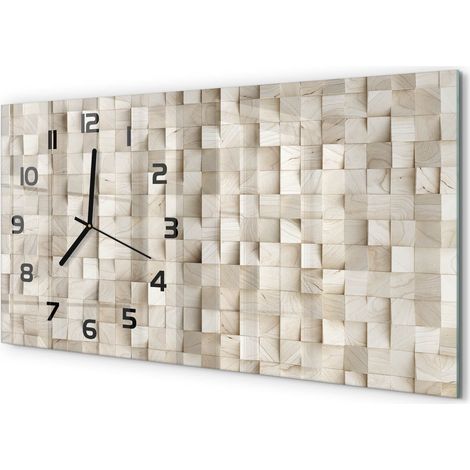Horloge Murale Panoramique Minimaliste 60x30 cm Design Épuré Moderne Cubes en bois (1/5)