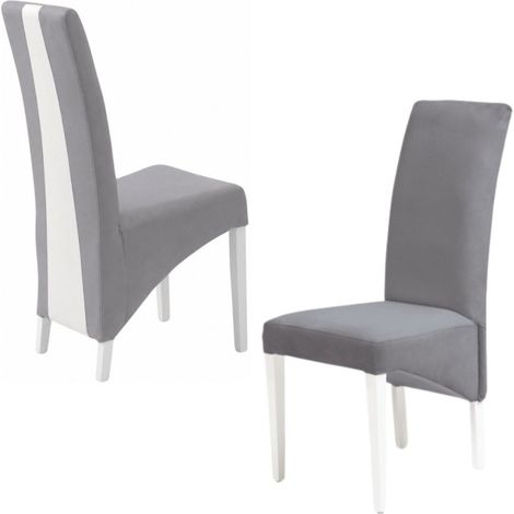 Lote de 2 sillas BASIKA en gris y blanco de piel sintética con patas blancas – Estilo vintage (1/4)