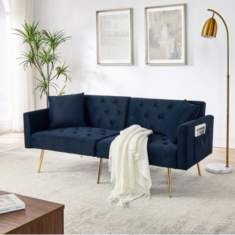 Canapé 2 places dossier réglable velours bleu OKMYHOME (1/5)