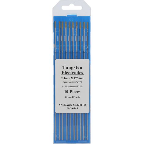 Lot de 10 électrodes TIG en tungstène lanthané WL15 pour soudage d'acier et alliages métalliques (2,4 mm x 175 mm) (1/5)