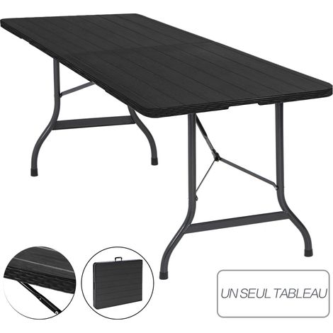 Iztoss – Table de jardin pliante 180x71x74 cm – 8 personnes – Structure en acier galvanisé – Plateau en plastique HDPE – Noir