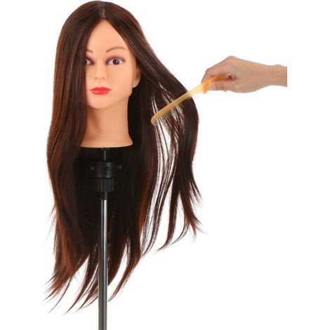 Cabeza de maniquí de cabello humano (30%) con pinza de sujeción para practicar trenzado y peinado (61 cm) - Ideal para peluqueros y esteticistas. (1/5)
