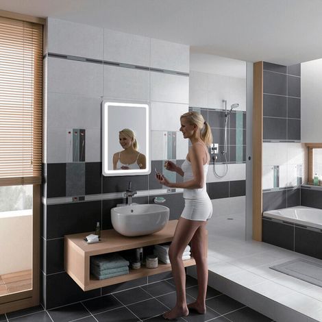 Miroir de Salle de Bain Lumineux LED 50 x 70 cm Miroir de Salle de Bain Miroir avec Interrupteur Tactile Lumière Blanche Froide (1/5)
