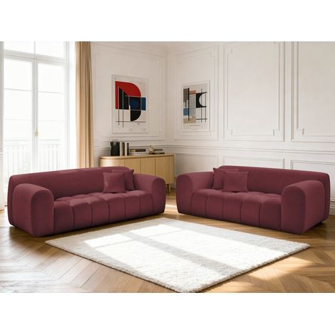 BOBOCHIC - Ensemble canapé droit fixe 3 + 2 places MELISSE tissu chiné Rouge
