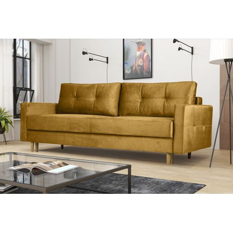 Modernes Sofa Floro - 3-Sitzer mit Schlaffunktion Senffarbe (1/3)