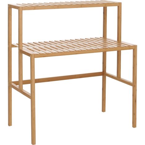 étagére à plantes en bambou HWC-Q34, étagére en escalier pour fleurs, 2 tablettes, 100 x 90 x 50 cm