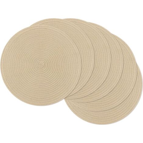 Ensemble de six sets de table ronds tissés, lavables, antidérapants et résistants à la chaleur, utilisables comme dessous de plat pour la cuisine ou la table à manger, et comme élément de décoration. (1/5)