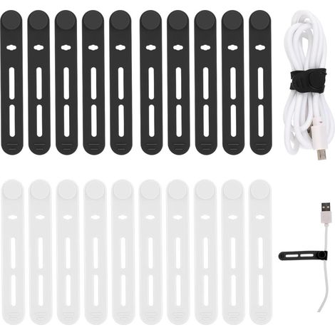 Lot de 20 attaches de câble en silicone réutilisables et multifonctionnelles, idéales pour ranger et fixer les câbles