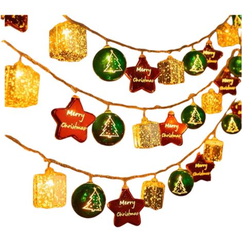 Guirlande lumineuse de Noël 3 m, 20 LED, boules électroplating + cadeau + étoile, USB (1/5)