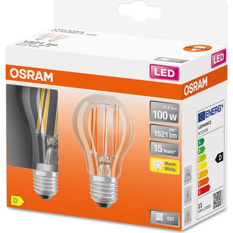 Led Standard Verre Clair 10w E27 Chaud Boite De 2 - Osram (1/4)