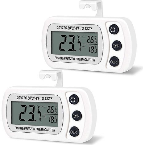 Lot de 2 thermomètres numériques pour réfrigérateur Frigidaire - 20 à 50 °C avec crochet (blanc) (1/5)