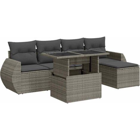 vidaXL Set Divano da Giardino 6 pz con Cuscini Grigio in Polyrattan (1/5)