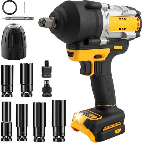Visseuse à chocs sans fil 1500 Nm compatible avec 18 V/20 V – Clé à 3 vitesses 1/2" avec 6 clés à douille pour réparation de voiture, changement de pneus et travaux de construction (sans (1/5)