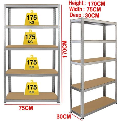 Étagère métallique 5 niveaux 170 x 75 x 30 cm – Charge max 875 kg – Assemblage sans vis – Idéale pour entrepôts et garages – Day Plus