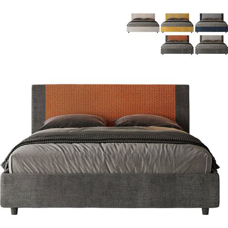 Letto matrimoniale con rete imbottito 160x190 tessuto Labirinto 4 arancio Rosal (1/5)