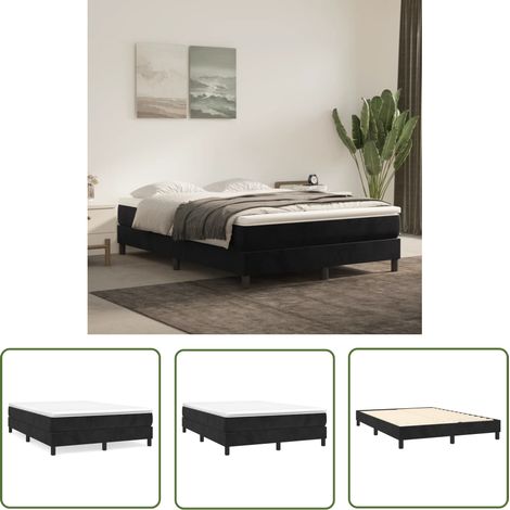 The Living Store Bettgestell ohne Matratze Schwarz 140x200 cm Samt - Samtbett - Doppelbett - Boxspringbetten - Bettgestell - Schwarzes Bett (1/5)