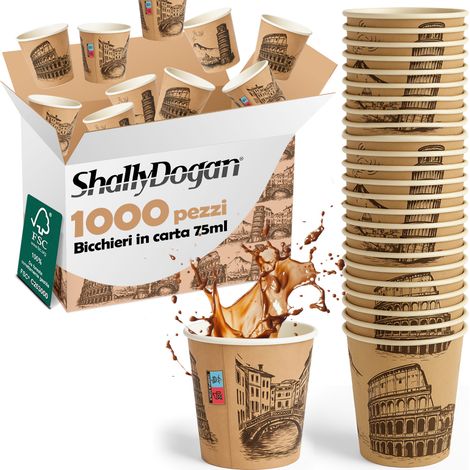 1000 Bicchierini da Caffè Monouso Decoro Italia Bicchieri 75ml Usa e Getta (1/5)