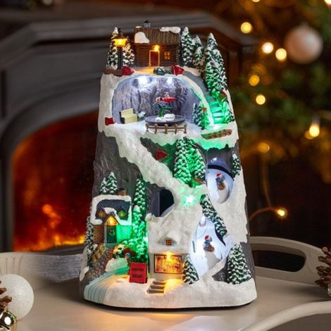 30cm Light up Christmas Winter Ski Village Scene with Music and LEDs (1/4)
