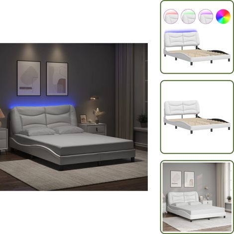 Cama con LED - vidaXL Estructura de cama con LED sin colchón Hvar blanco 140x190 cm - Cama Hvar