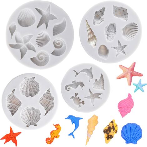 Moules en Silicone Thème Marin,4 PCS Moules à Chocolat en Silicone Coquillage et Étoile de Mer Parfait pour Chocolat Gâteaux Fondants Gelée Biscuits Décorations Savon et Pâte Fimo (1/5)