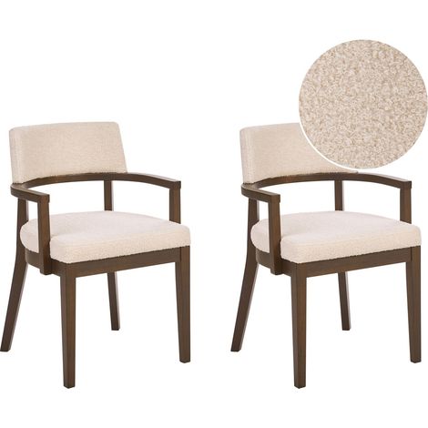 Set di 2 sedie da pranzo in stile tradizionale con seduta imbottita in bouclé marrone scuro e bianco sporco Dalbo