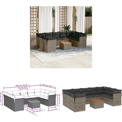 10-tlg. Garten-Sofagarnitur mit Kissen Grau Poly Rattan - Gartensortiment - Outdoor Möbel - Lounge Set - Gartenlounge - Rattan Gartenmöbel - Home & Living (1/3)