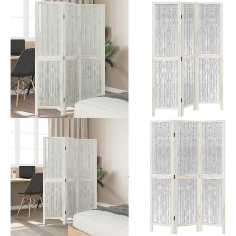 Cloison de séparation 3 panneaux blanc bois de paulownia massif - Séparateur De Pièce - Écran D'intimité - Cloison Pliable - Décoration Murale - Meuble Salle À Manger - Home & Living