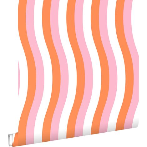 papier peint rayures ondulées orange et rose  - ESTAhome (1/5)