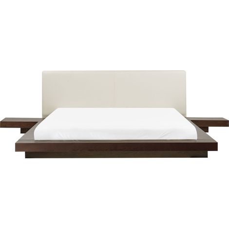 Letto moderno 160 x 200 cm con piattaforma comodini testata in ecopelle MDF legno di frassino scuro Zen