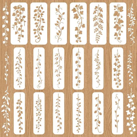 Lot de 18 pochoirs de vigne pour peinture botanique - Pochoir mural en forme de feuille de vigne - 30 x 12 cm - 30 x 8 cm - Pour meubles en bois, chambre à coucher, décoration d'intérieur (1/5)