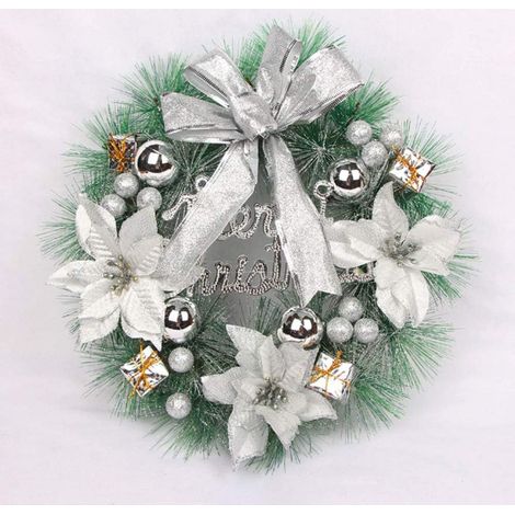 Guirlande De Noël - Couronne Artificielle 30 Cm Avec Nœud Papillon Clochettes Cerf Baies Rouges - Décoration De Porte D'Entrée Et De Fête (1/5)